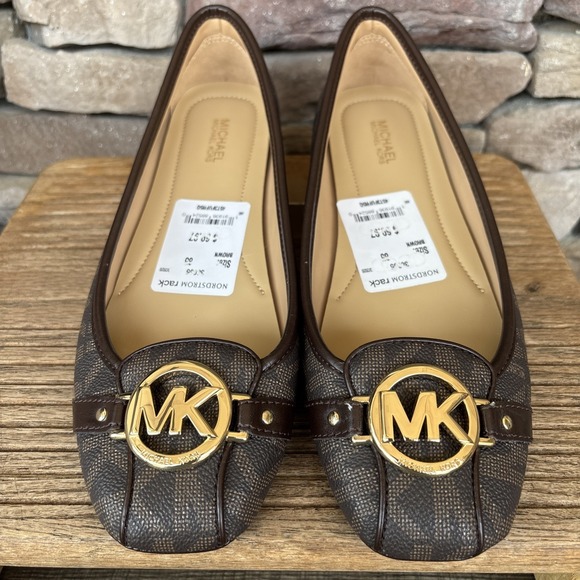 Michael Kors Shoes - Michael Kors Fulton MK Logo Moccasins Brown Size 8.5 Gold Hardware Flats